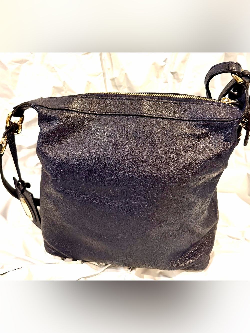 ETRO Milano Navy Paisley Embossed Leather Crossbody Bag with Lock & Key